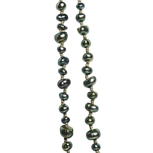 Honora Single Strand Double Knotted Green Freshwater Pearl Necklace (6046) - Picture 2 of 6